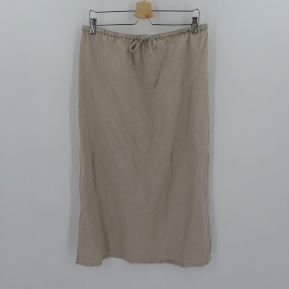 Outfit JPR Womens Large Solid Beige Pure Linen Skirt Drawstring Waist Lagenlook - Picture 14 of 15